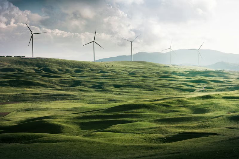 Wind turbines representing clean energy and air capture